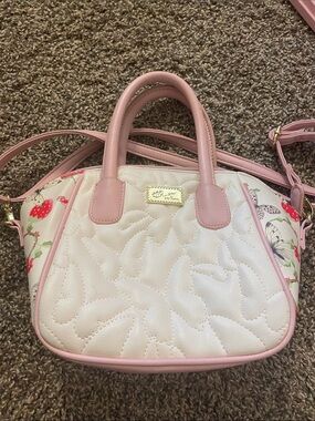 Betsey Johnson Pink and Cream Quilted Floral Satchel